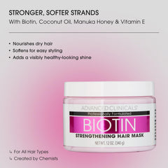 Advanced Clinicals Biotin Hair Mask dispensing close-up highlights rich conditioning.