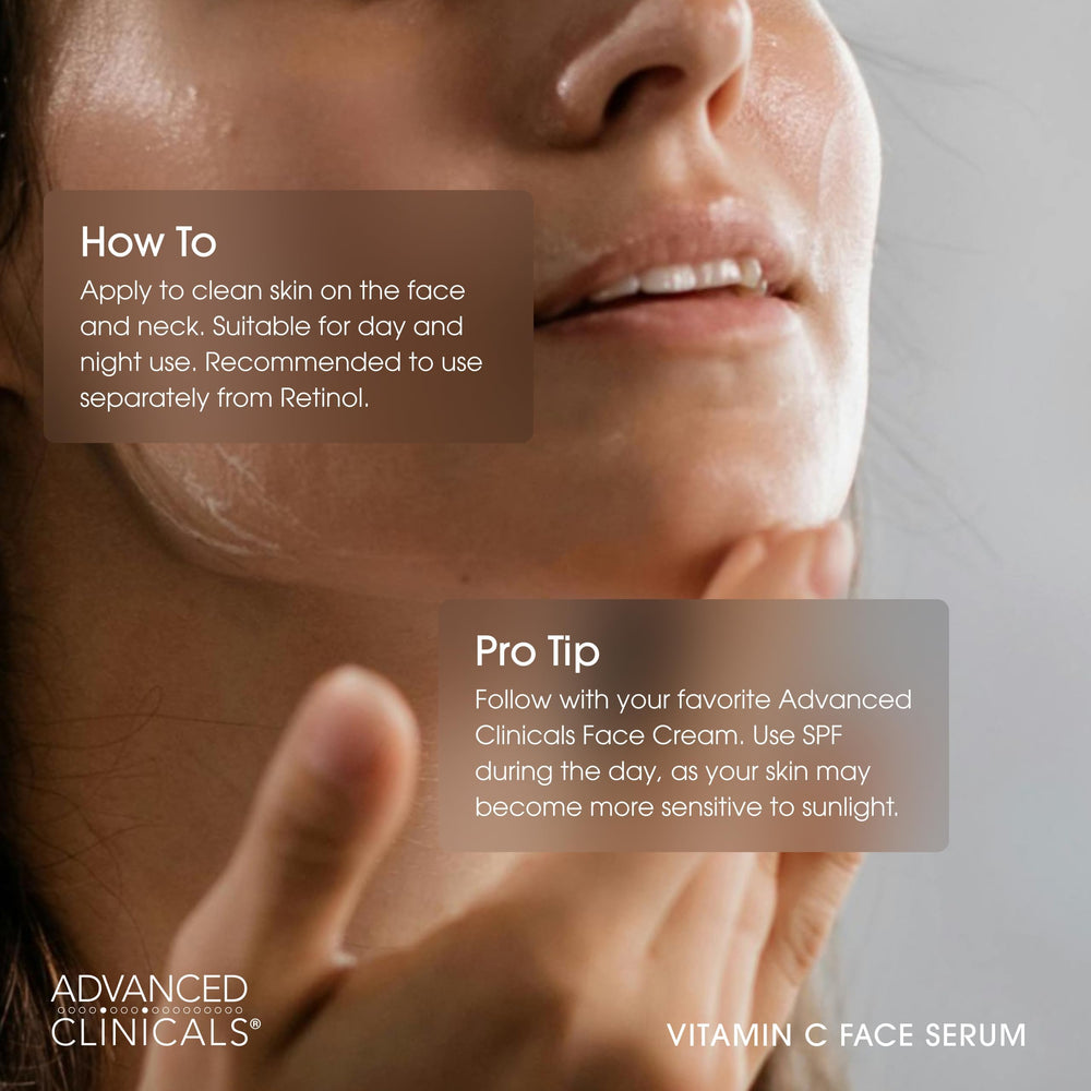 Advanced Clinicals Brightening Vitamin C Serum ingredient list highlights science-driven care.