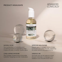 Advanced Clinicals Collagen Oil after-shower hydration routine.