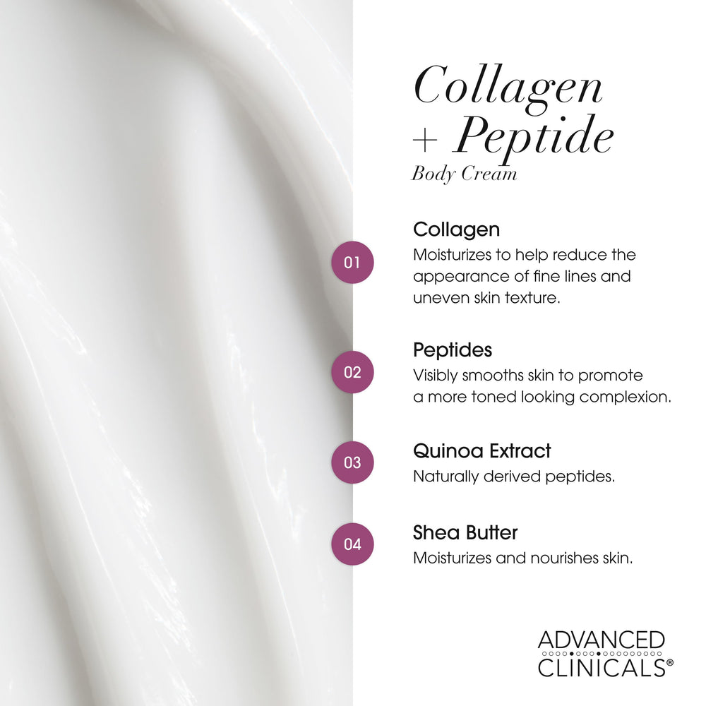 Advanced Clinicals Collagen Peptides quinoa seed label highlights nourishing moisture benefits.