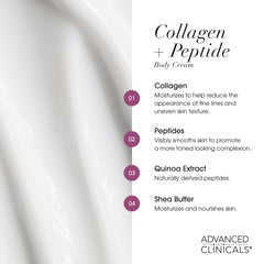 Advanced Clinicals Collagen Peptides quinoa seed label highlights nourishing moisture benefits.