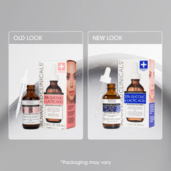 Packaging box and bottle display of Advanced Clinicals exfoliating serum.