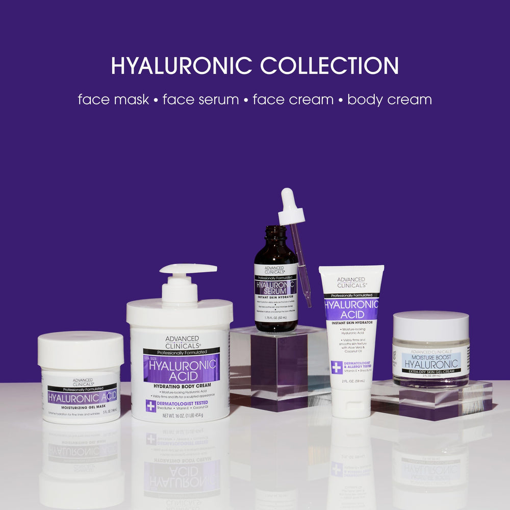 Advanced Clinicals Hyaluronic Acid Serum applied to face for lightweight hydration