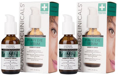 Advanced Clinicals Puffy Eye Serum bottle closeup showing depuffing formula.