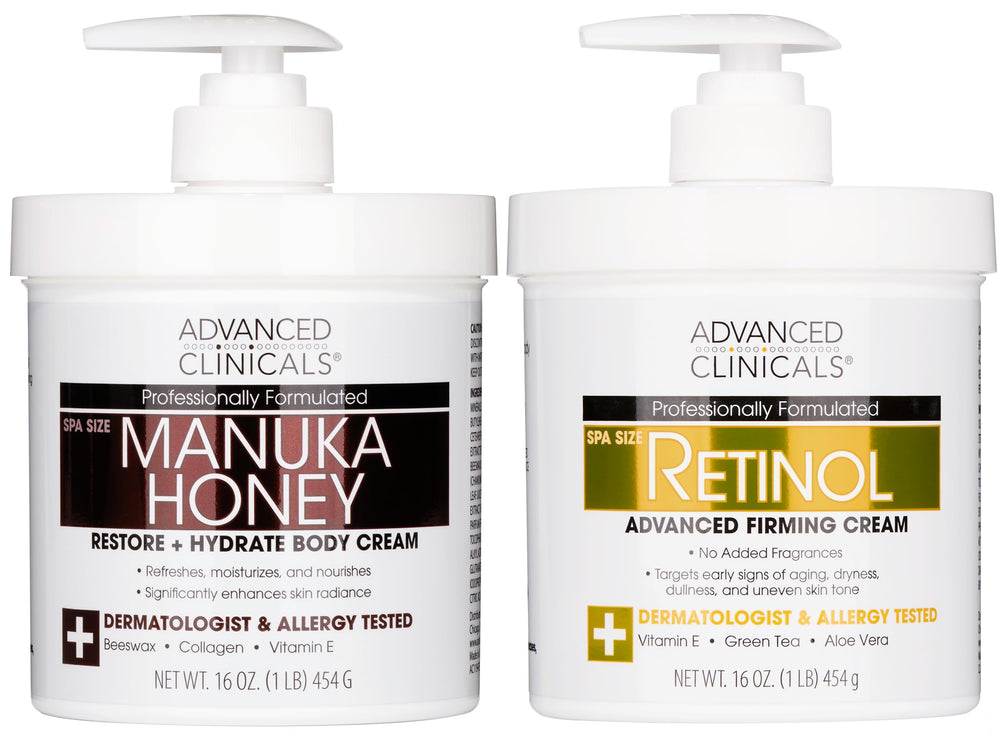 Advanced Clinicals retinol body cream bottle pour supporting smooth skin