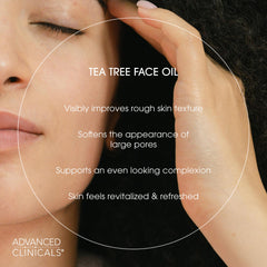Application shot of Advanced Clinicals Tea Tree Serum on clean skin for texture improvement.