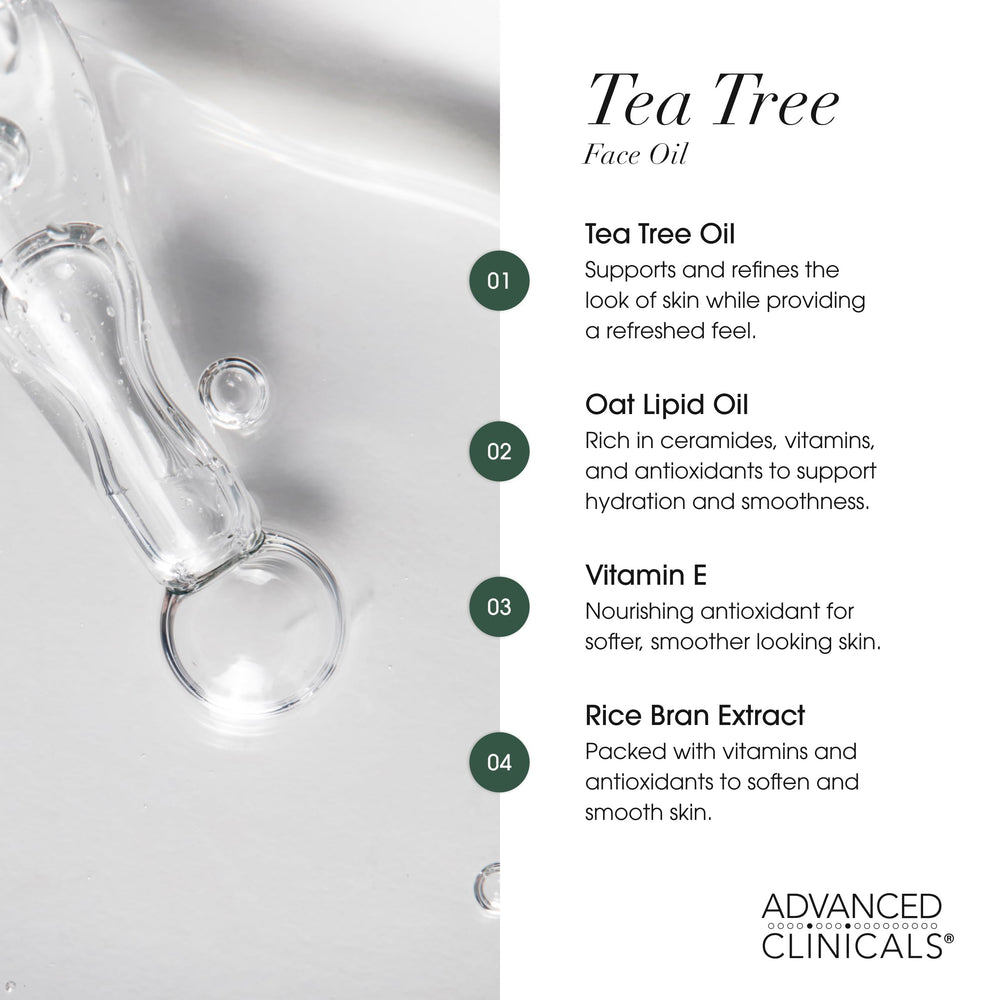 Ingredient focus: Advanced Clinicals Tea Tree Serum with oat lipid oil and botanicals.