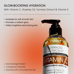Advanced Clinicals Vitamin C Brightening Body Oil pour demonstrates smooth, quick absorption.