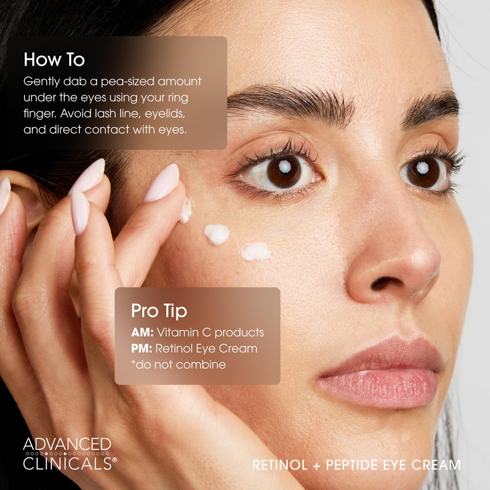 Advanced Clinicals wrinkle-smoothing under-eye area close-up suggesting reduced crow's feet.