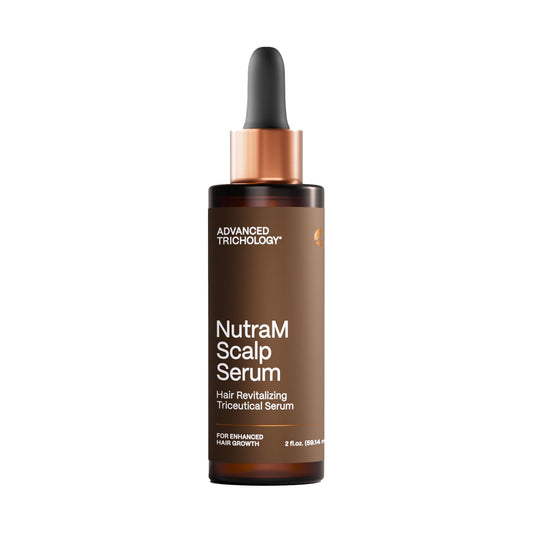 Advanced Trichology NutraM bottle with dropper for precise scalp dosing.