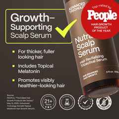 NutraM serum drop on fingertip ready for easy scalp application.