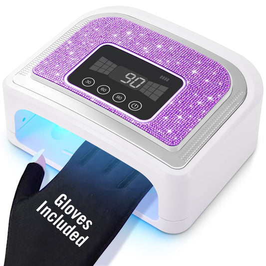 Aedavey cordless nail lamp with sparkly purple diamond decor for convenient home gel nails.