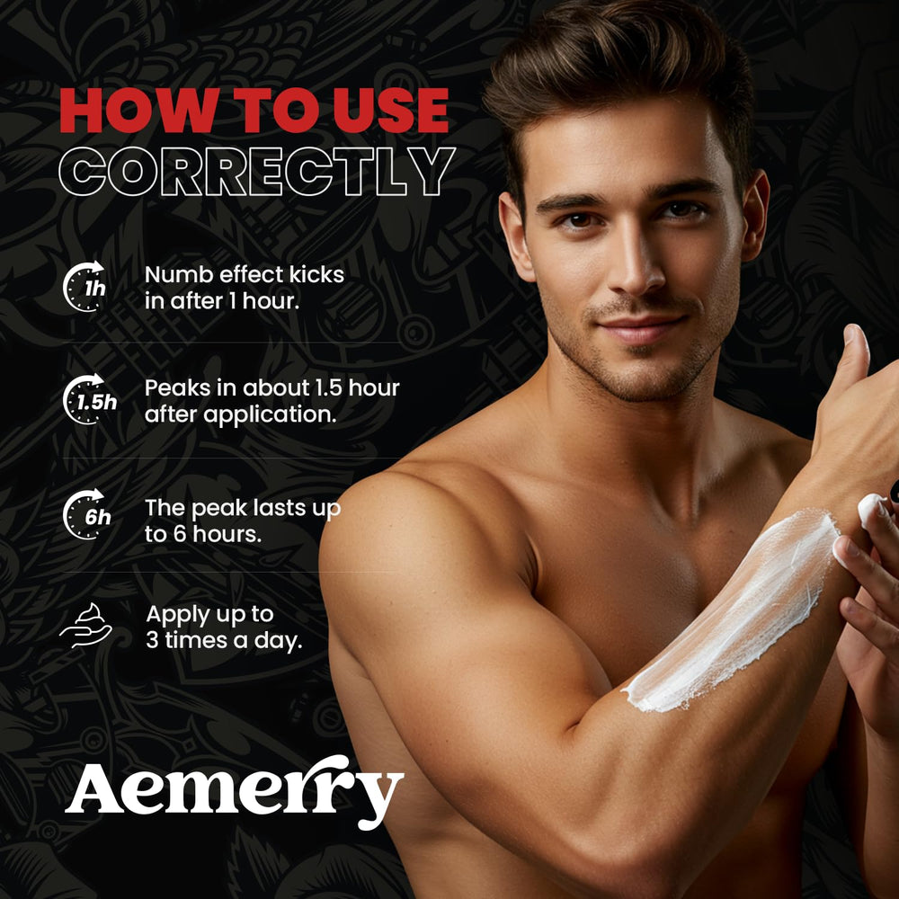 Arnica and emu oil ingredients visible in the Aemerry blend for soothing care.