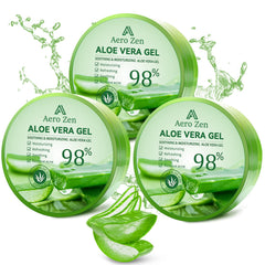 Aero Zen 3-pack Pure Aloe Gel full bottles for multipurpose hydration.