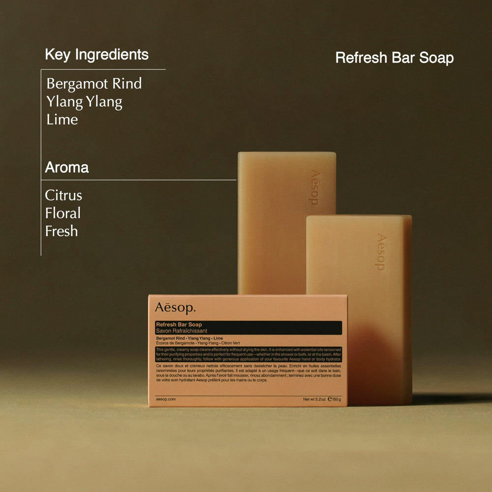 Aesop Bar Soap Trio refresh aroma image, citrus and floral notes for a clean feel.