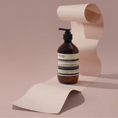 Aesop Geranium Leaf Body Cleanser gel close-up with green, fresh scent