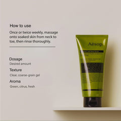 Aesop Geranium Leaf Body Cleanser gel texture ready for quick rinse.
