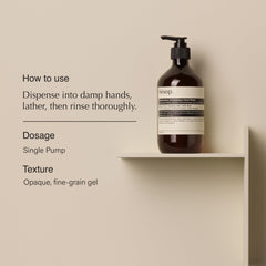Aesop Resurrection hand wash lather shows a rich foam for thorough cleansing.