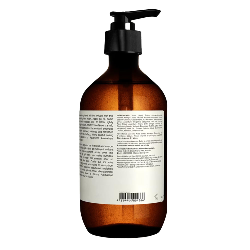 Aesop Reverence Hand Wash demonstrates a polished skin finish after use.