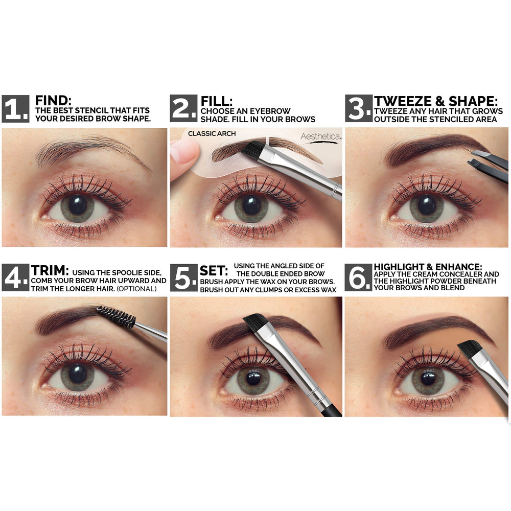 Aesthetica spoolie brush duo for blending and grooming brows.