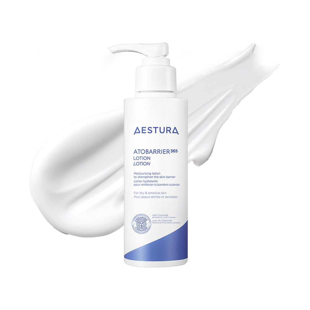 AESTURA ATOBARRIER365 bottle close-up showing lightweight hydration for sensitive skin