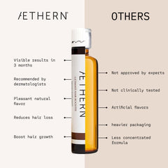 AETHERN liquid hair growth in glass bottle with natural light.