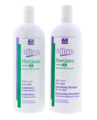 Affirm Fiberguard Normalizing Shampoo bottle demonstrates gentle cleansing for sensitive scalps.
