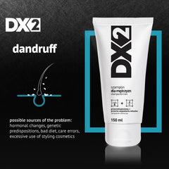 DX2 application close-up suggesting hair-strength and reduced shedding.