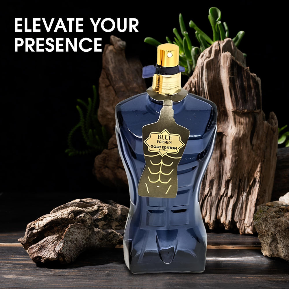AFLUXE Blue For Men Gold bottle pour shot ideal for daily wear.