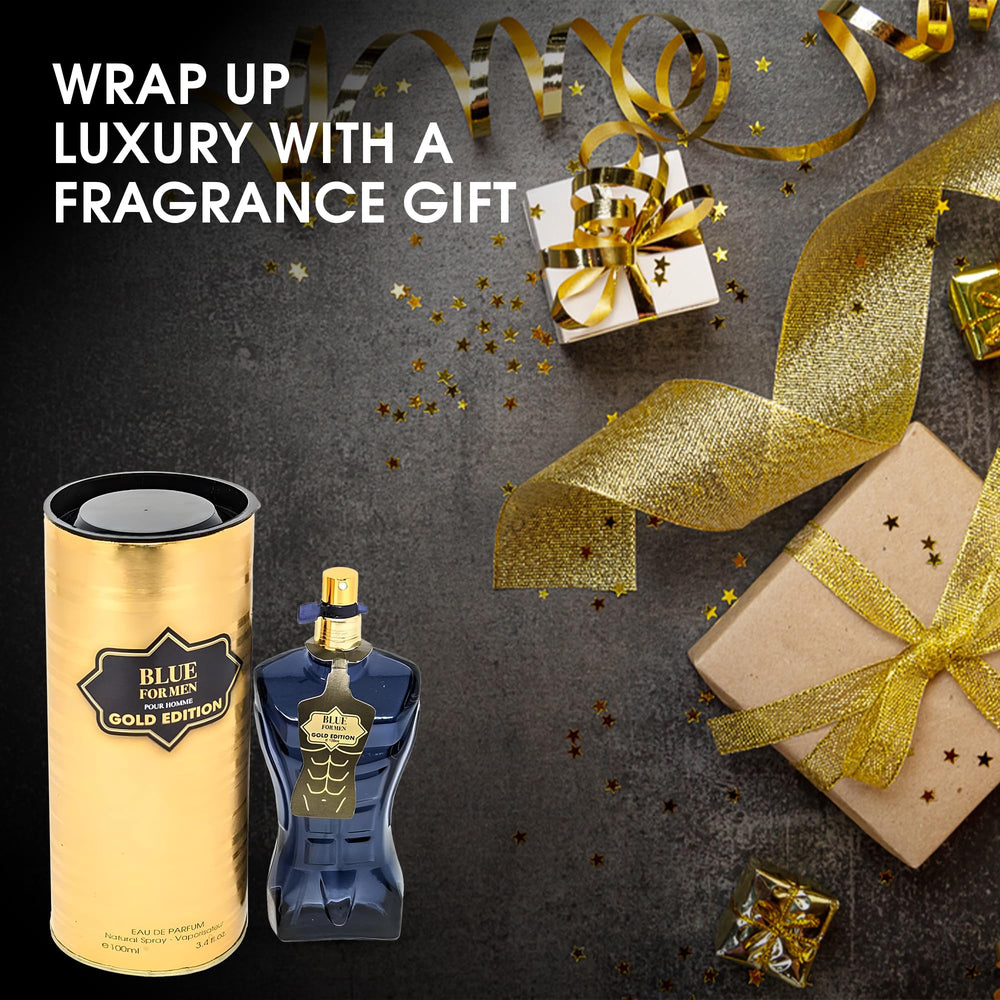 AFLUXE Blue For Men Gold gift packaging, perfect holiday present.