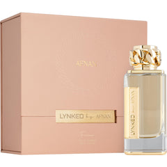Afnan Lynked Forever Gold box showcases premium packaging and luxurious fragrance anticipation.