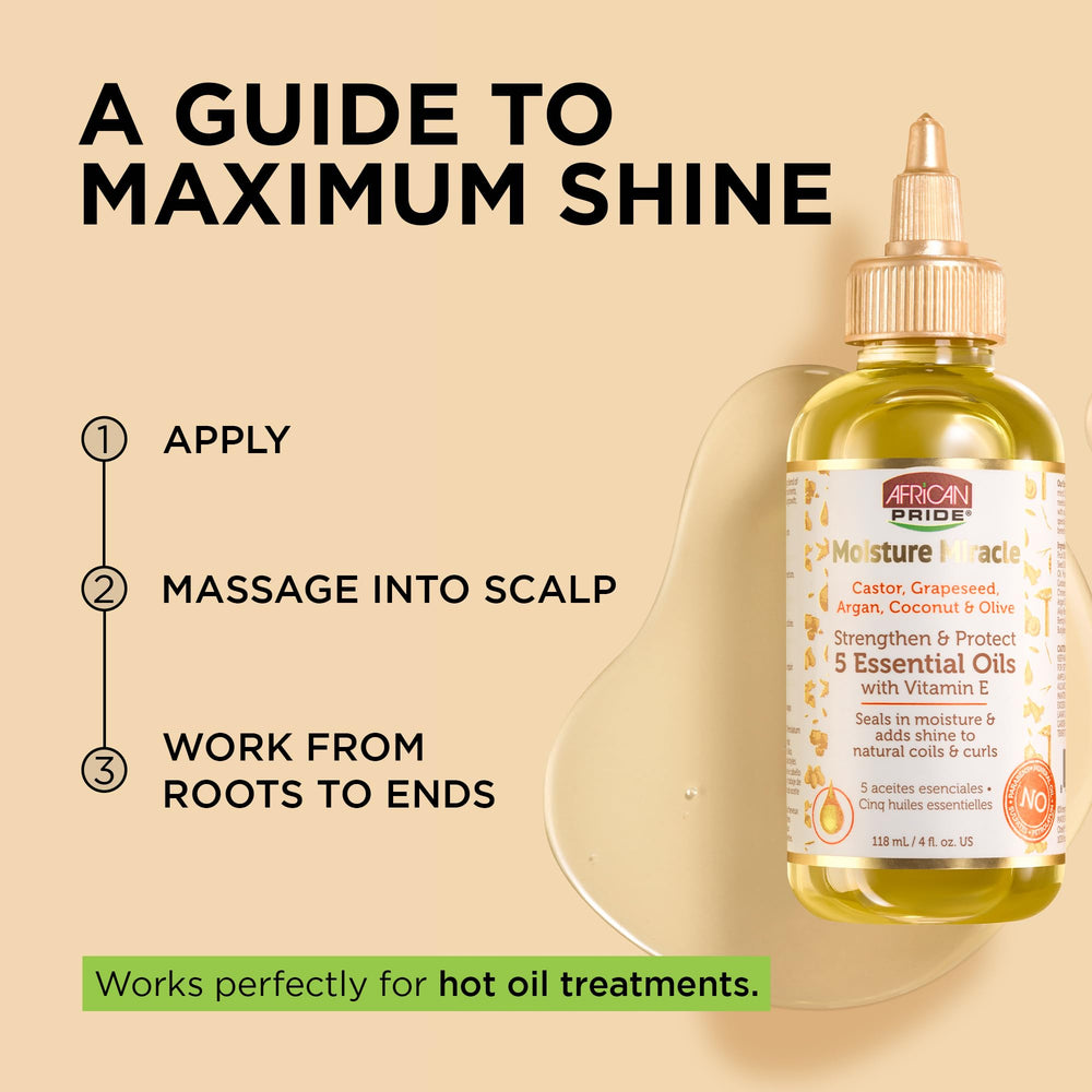 African Pride Moisture Miracle hot oil treatment in use for deep conditioning
