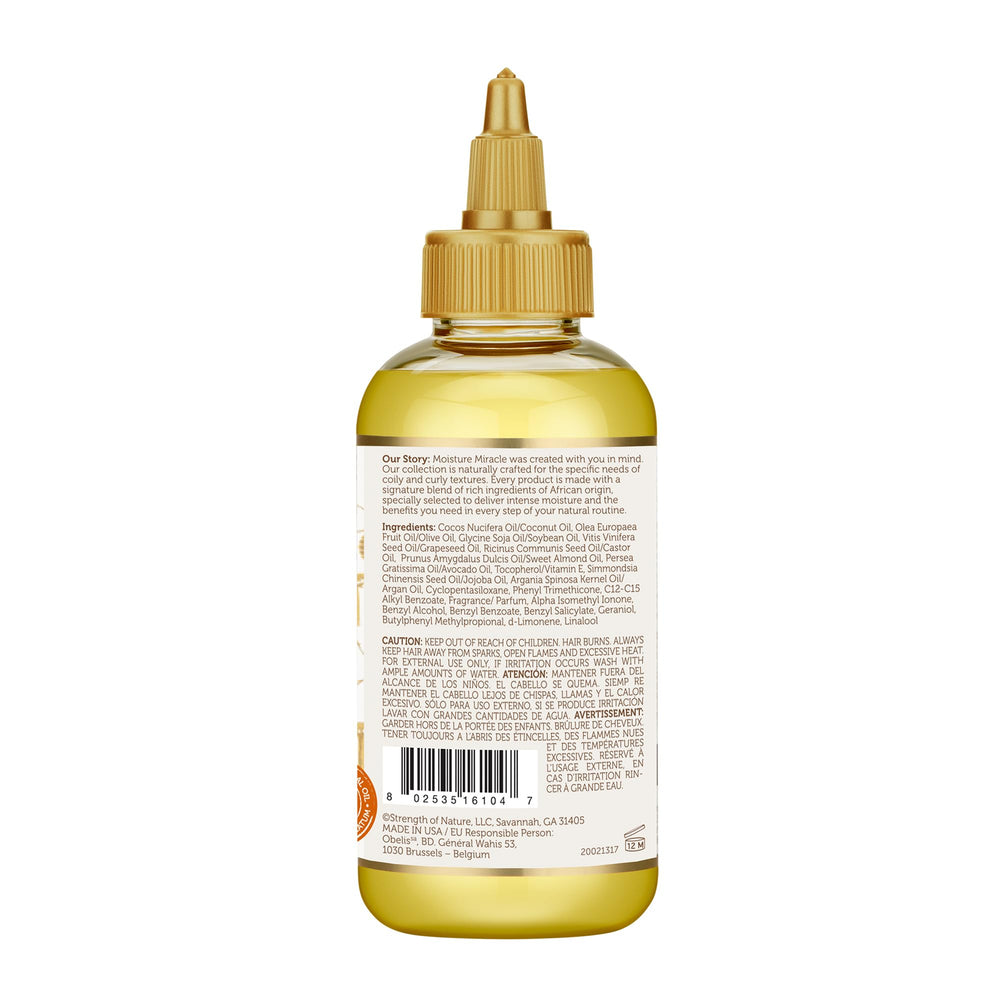 African Pride Moisture Miracle bottle on counter showing hydration power