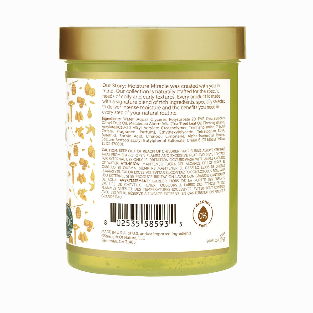 African Pride Moisture Miracle gel bottle highlighting natural shine on curls