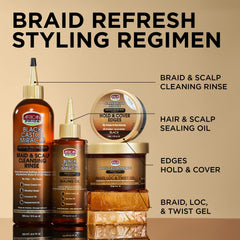 African Pride strands gleam after application, showing long-lasting hold.