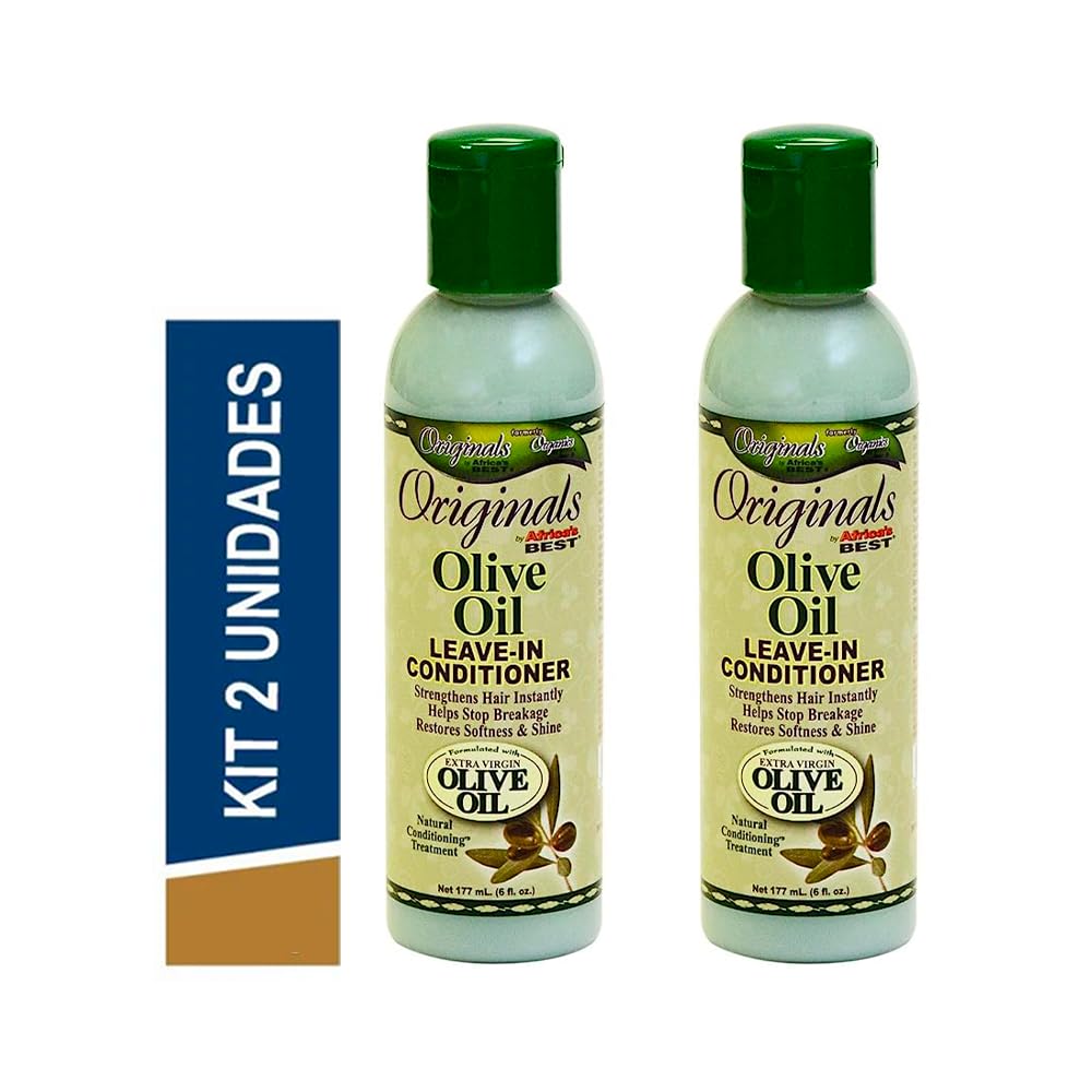 Africa's Best Olive Oil Leave-In 6oz bottle, two-pack, delivers moisture and shine.