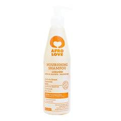 Afro Love Nourishing Shampoo lather shot shows soft curls and defined shine.
