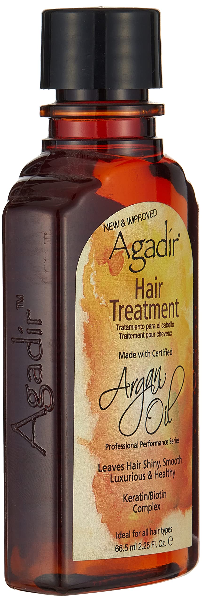Agadir Argan Oil Hair Treatment label highlights vitamin E and fatty acids.