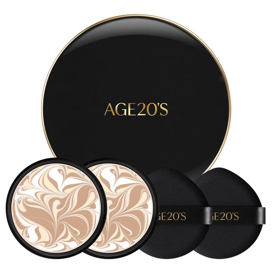 AGE 20's Signature Essence Pact SPF 50+ bottle shows sun protection and glow.