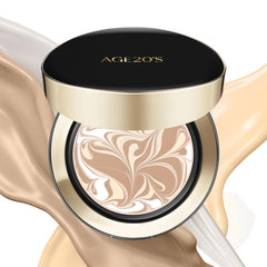 AGE20'S Signature Essence Pact SPF 50+ bottle close-up shows natural coverage and sun protection.