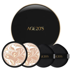 AGE 20's Signature Essence Pact SPF 50+ bottle close-up in ivory 17N for natural coverage