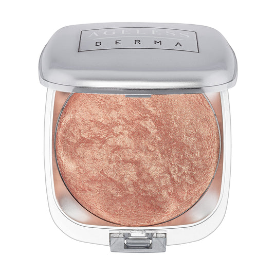 Ageless Derma baked mineral blush in Apricot Swirl closeup for a natural radiant glow.