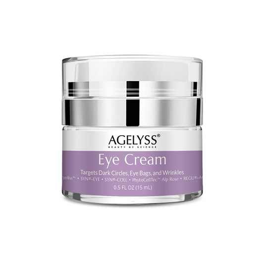 Agelyss Restorative Eye Cream bottle highlighting premium formula for refreshed eyes