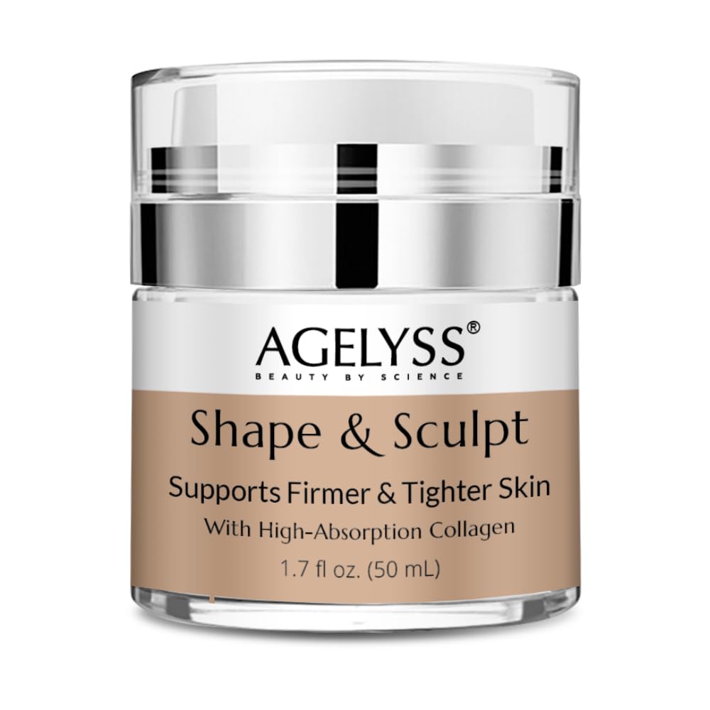 Agelyss Shape & Sculpt bottle pump delivering smooth cream for firm, hydrated skin