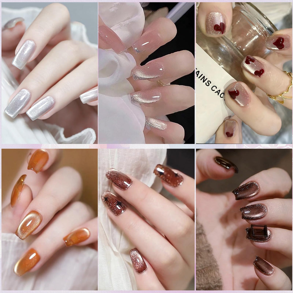 AHAMIOU cat eye gel polish kit light brown for warm tones.