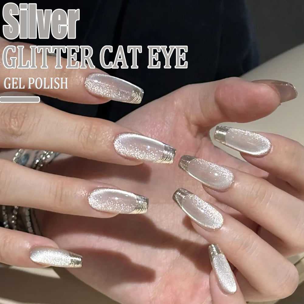 AHAMIOU cat eye gel polish kit in pink with glossy finish.