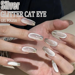 AHAMIOU cat eye gel polish kit in pink with glossy finish.