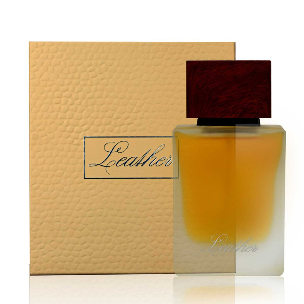 Close-up of Ahmed Leather bottle highlighting premium packaging and design.