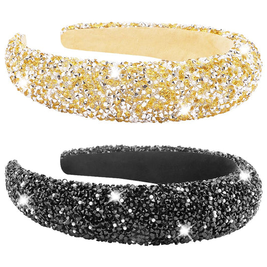 AHONEY 2pack rhinestone headband in black and gold for versatile sparkle.