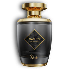 AHUJA Daring bottle front communicates bold masculinity for everyday confidence.